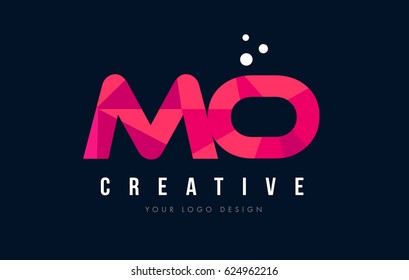 MO M O Purple Letter Logo Design with Low Poly Pink Triangles Concept