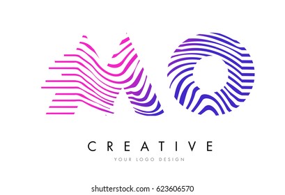 MO M O Zebra Letter Logo Design with Black and White Stripes Vector