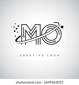 MO Orbit Monogram Logo - Futuristic Minimal Letter mark with Circular Line Art, Tech-Inspired Dots and Space Motion Concept for Modern Branding Identity (Logotipo de Monograma de Órbita MO - Marca de Letra Mínima Futurista com Linha de Arte Circular, Pontos Inspirados na Tecnologia e Conceito de Movimento Espacial para Identidade de Marca Moderna)