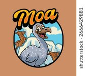 Moa Bird extinct animal Character in Emblem Cartoon Illustration