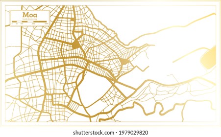 Moa Cuba City Map in Retro Style in Golden Color. Outline Map. Vector Illustration.