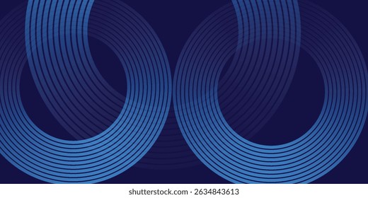  moAbstrakte blaue leuchtende geometrische Linien auf dunkelblauem Hintergrund. Moderne glänzende blaue Kreislinien Muster modernen blauen Sport