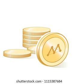 Moac Cryptocurrency Coin Gold Stacks Isolated