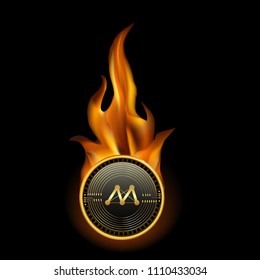 Moac Cryptocurrency Coin On Fire Background