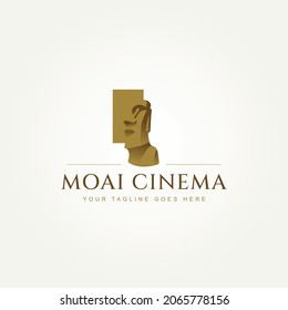 moai cinema vintage classic logo. moai head with film element symbol logo vector illustration design