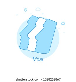 Moai, Easter Island Flat Vector Icon. Historical Landmarks Related Illustration. Light Flat Style. Blue Monochrome Design. Editable Stroke. Adjust Line Weight. Design with Pixel Perfection.