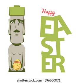 Moai from Eastern Island holding easter egg / Easter concept art / happy easter / isolated on white 