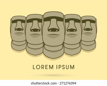 Moai , Front Stone Face, sign ,logo , symbol, icon, graphic, vector.