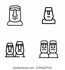 Moai Head Icons Ancient Stone Sculpture Vector Set