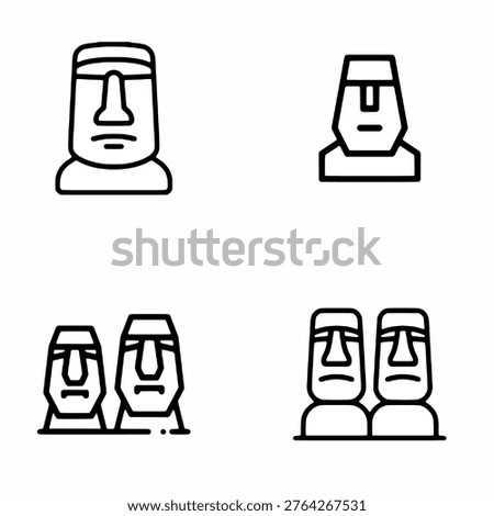 Moai Head Icons Ancient Stone Sculpture Vector Set