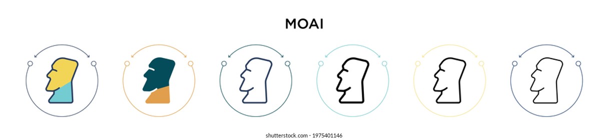 Moai icon in filled, thin line, outline and stroke style. Vector illustration of two colored and black moai vector icons designs can be used for mobile, ui, web
