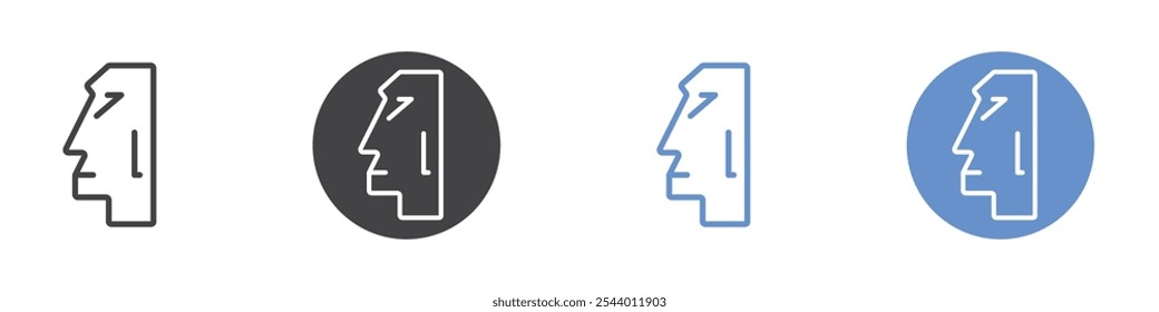 Moai icon Flat set in black and white color