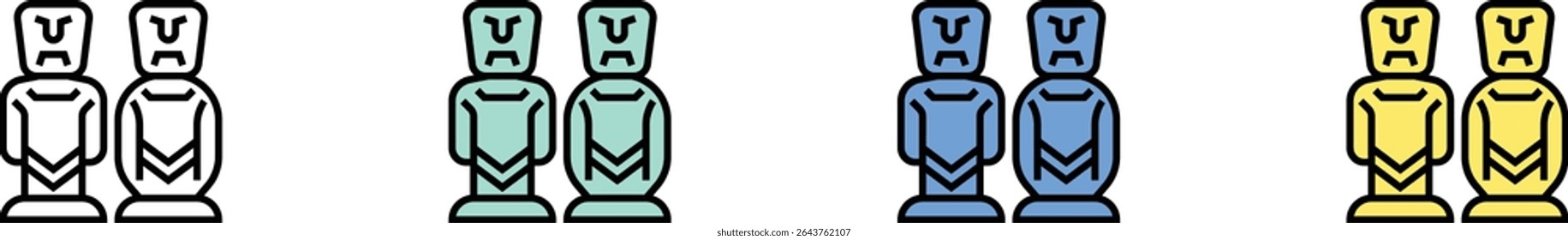 moai icon. Outline, Green, Blue and Yellow Style Design Isolated On White Background