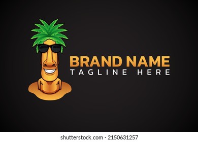 Moai Island Cartoon Smiling Logo Template