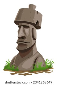 Moai Isolated Vector Cartoon Stone Sculpture