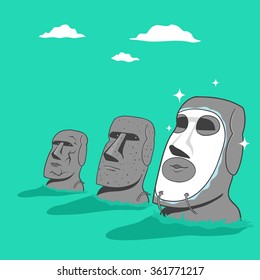 Moai Moais Monolithic Statues Polynesia Easter Island . Vector cartoon. moai are skin care  , Comic characters.