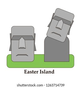 Moai Monolithic Statues Polynesia Easter Islands, vector illustration cartoon.