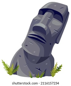 Moai On Easter Island. Isolated Vector Cartoon Stone Sculpture. Ancient Statue Civilizations Of Atlantis And Lemuria.