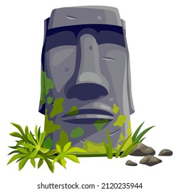 Moai on Easter island. Isolated vector cartoon stone sculpture. Ancient statue civilizations of atlantis and lemuria.