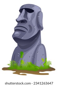 Moai on Easter Island Isolated Vector Cartoon Stone Sculpture