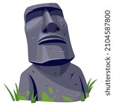 Moai on Easter island or Rapa Nui. Isolated vector cartoon stone sculpture. Ancient statue civilizations of atlantis and lemuria.