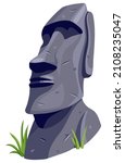 Moai on Easter island or Rapa Nui. Isolated vector cartoon stone sculpture. Ancient statue civilizations of atlantis and lemuria.