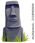 Moai on Easter island or Rapa Nui. Isolated vector cartoon stone sculpture. Ancient statue civilizations of atlantis and lemuria.