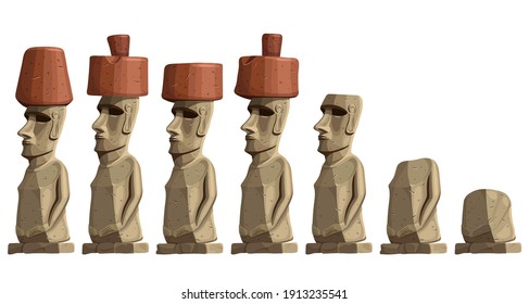 Moai on Easter island or Rapa Nui. Isolated vector cartoon stone sculpture. Ancient statues civilizations of atlantis and lemuria.