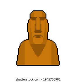 Moai pixel art. Easter Island idol 8 bit. ancient statues. vector illustration