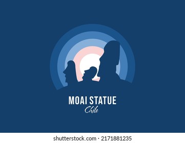 Moai Statue des Chile-Logotyps. Weltgrößte Architektur-Illustration. Modernes Mondlicht-Symbol, Vektorgrafik. EPS10