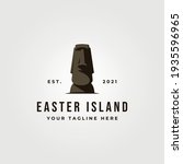 moai statue icon logo vector object illustration design, easter island landmark logo design