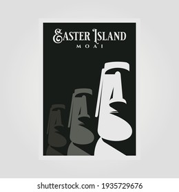 moai statue vector poster background illustration design, easter island national park travel poster design