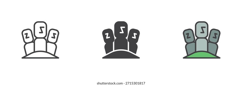 Conjunto de iconos de estatuas de Moai que muestra estilos de líneas, sólidos y rellenos. Antiguas cabezas de piedra Vector signo e ícono de símbolo, ilustración en color de monumentos prehistóricos.