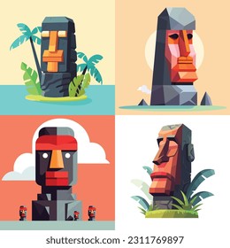 Moai Statues set of Easter Island vector