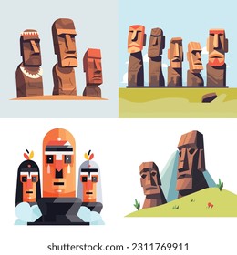 Moai Statues set of Easter Island vector