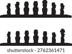 Moai statues silhouette row stone figures Easter island white background