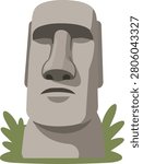 Moai stone statue surrounded by tropical leaves, inspired by the iconic Easter Island sculptures.