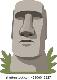 Moai stone statue surrounded by tropical leaves, inspired by the iconic Easter Island sculptures.