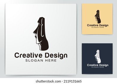 moai stones face logo Ideas. Inspiration logo design. Template Vector Illustration. Isolated On White Background