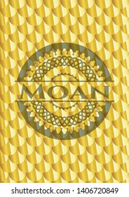 Moan shiny golden emblem. Scales pattern. Vector Illustration. Detailed.
