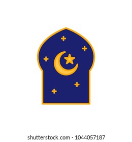 Moaque window, Crescent moon and star for Islam symbol. Simple monoline icon style for muslim ramadan and eid al fitr celebration.