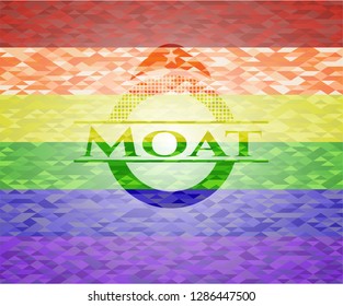 Moat emblem on mosaic background with the colors of the LGBT flag