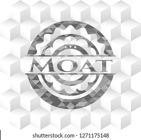 Moat realistic grey emblem with cube white background