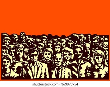 mob, crowd, large group of people gathering together vector illustration