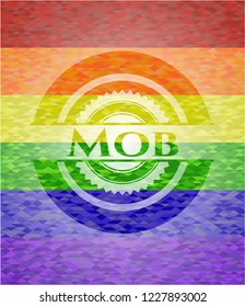 Mob on mosaic background with the colors of the LGBT flag