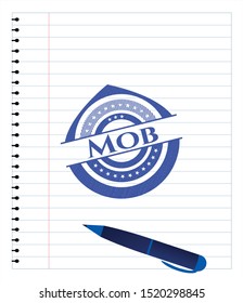 Mob pen strokes emblem. Blue ink. Vector Illustration. Detailed.