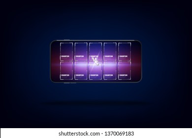 Moba 5vs5 game on smart phones with screen design ideas, vector images eps10