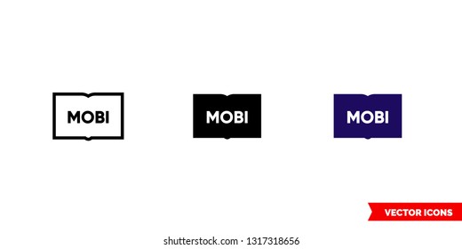 MOBI icon of 3 types: color, black and white, outline. Isolated vector sign symbol.