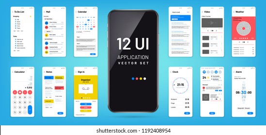 Mobil app interface. Ui, ux screen wireframe templates. Touchscreen application vector design. Illustration of ui application touchscreen, mock-up and gui, widget smartphone