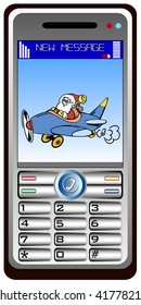 mobil phone with santa in a plane on the display